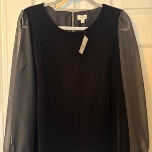 J. Crew Black Blouse with Sheer Sleeves